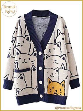 Arssm Cat Sweater Women Oversized Cute Kawaii V Neck Cardigan Knit